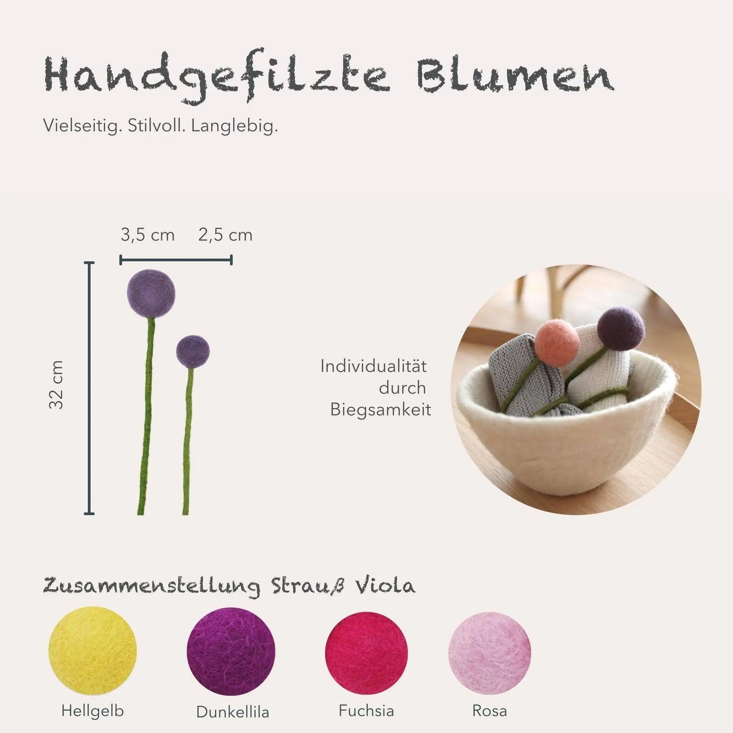 Filzlig Blumenstrauß Elisa  Gry & Sif Maße