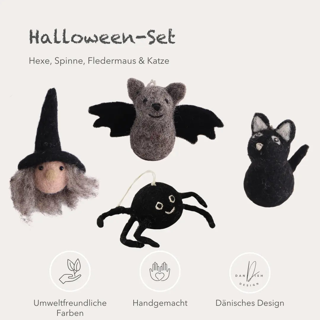 Filzlig Halloween Deko Set - Hexe, Katze, Fledermaus & Spinne  Gry & Sif USPs