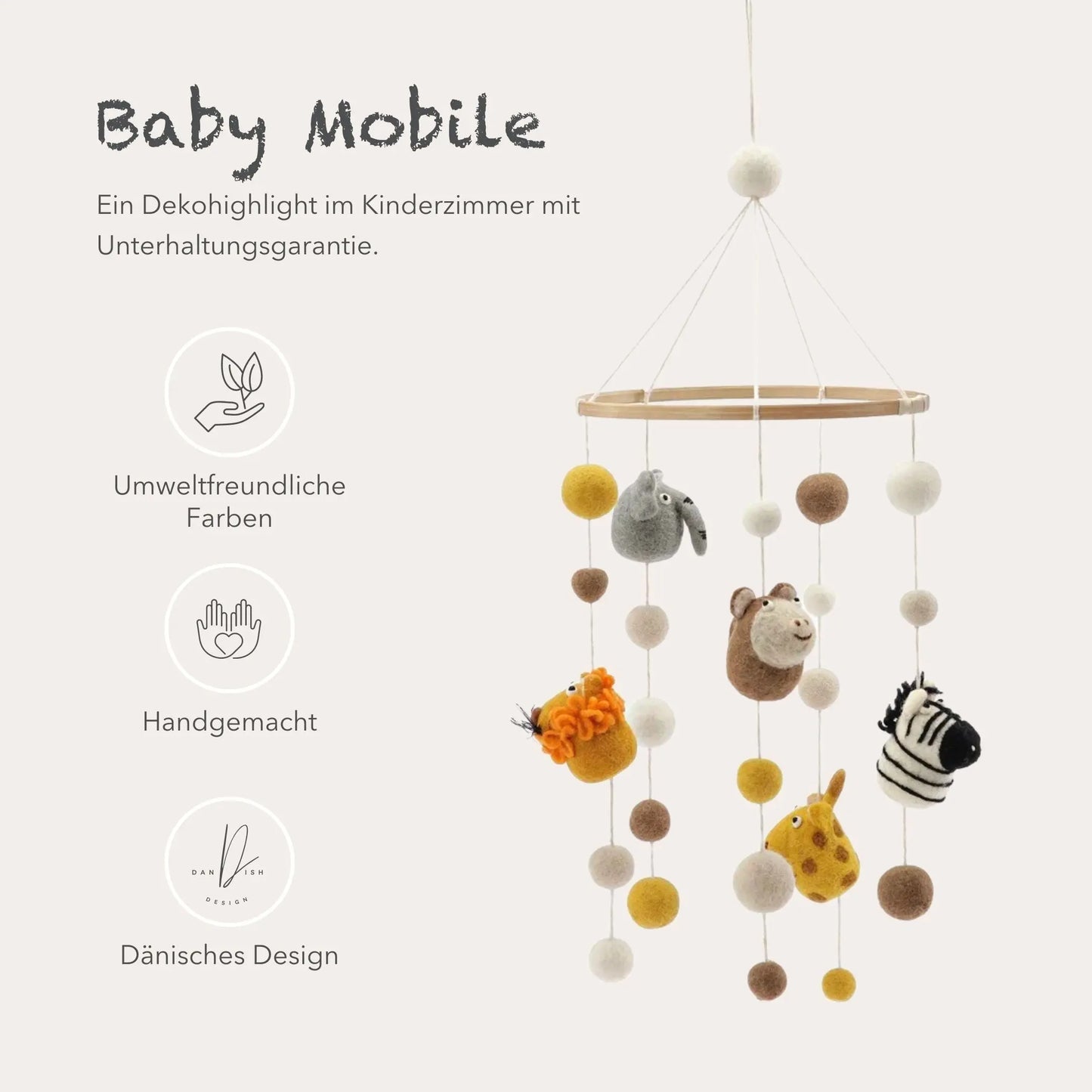 Filzlig Safari Baby Mobile  Gry & Sif