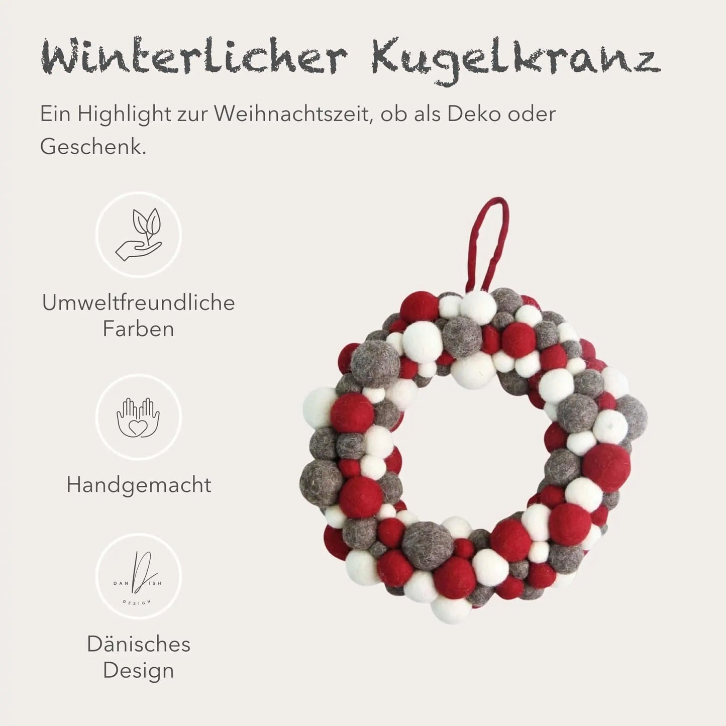 Filzlig Türkranz Weihnachten Filzkugeln Ø 30cm  Gry & Sif USPs