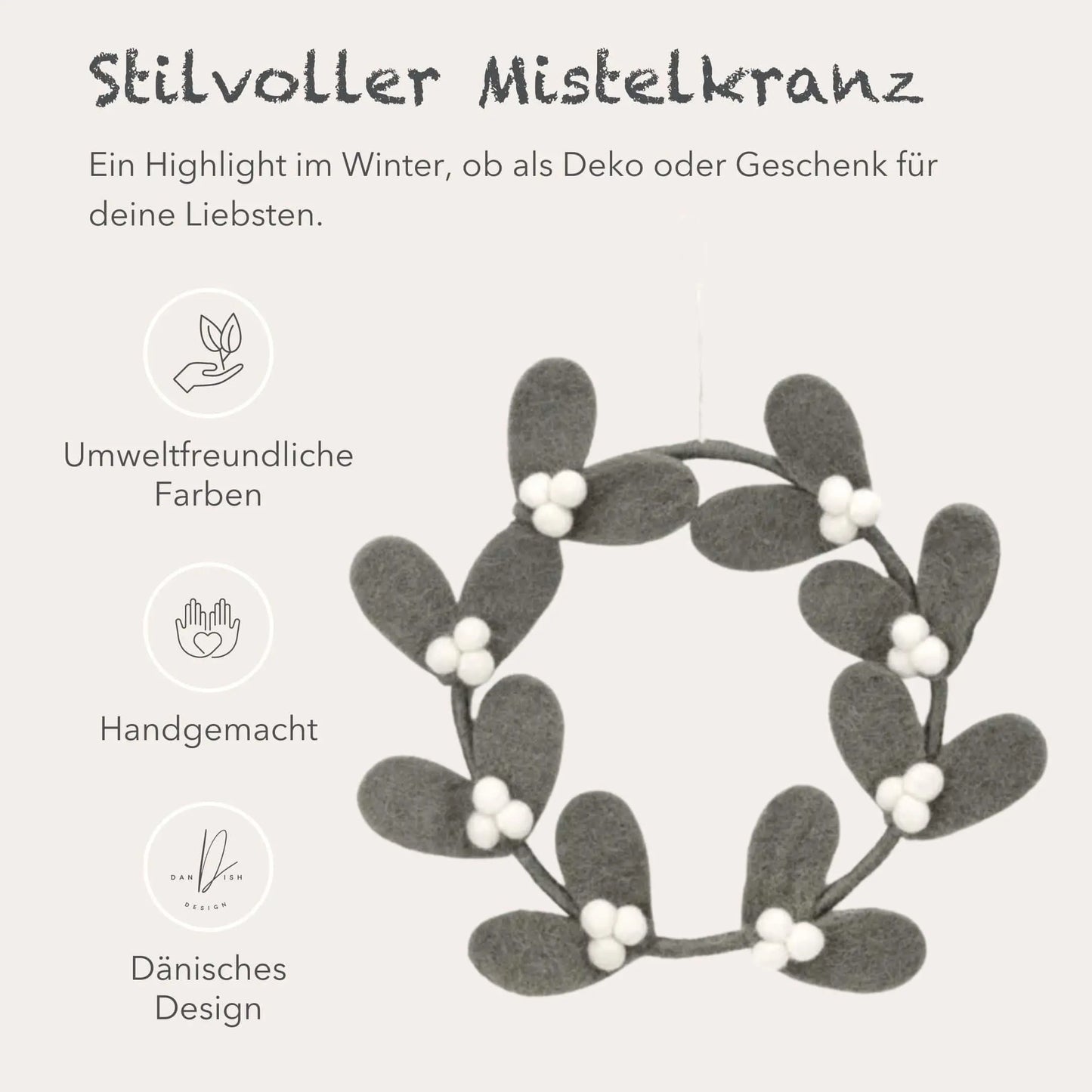 Filzlig Türkranz Winter Mistelzweig Ø 15cm  Gry & Sif