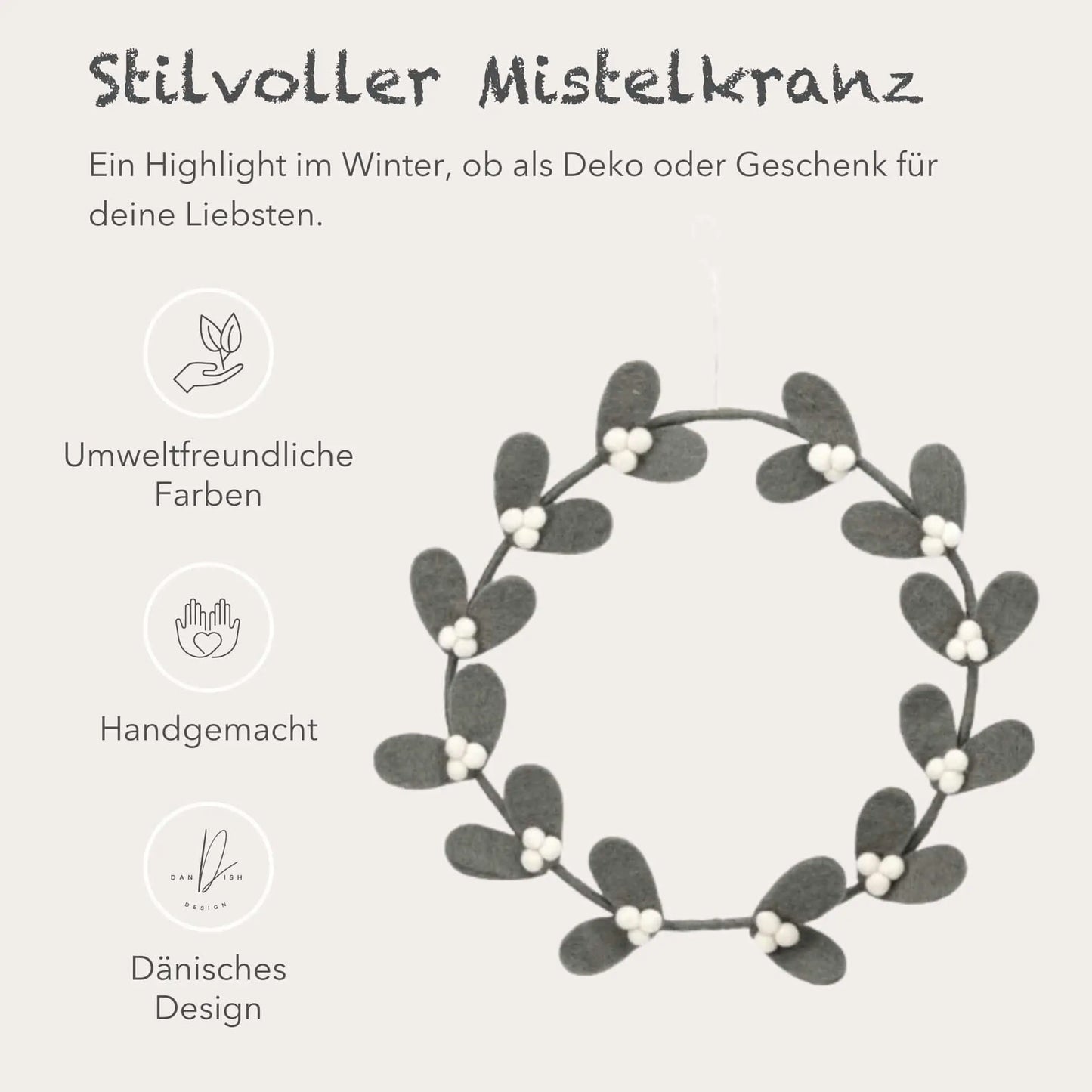 Filzlig Türkranz Winter Mistelzweig Ø 25cm  Gry & Sif