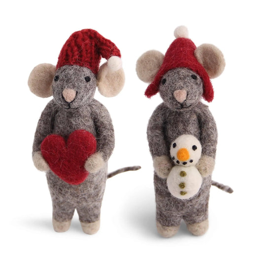Filzlig Weihnachtsfiguren Graue Mäuse mit Herz & Schneemann  Gry & Sif