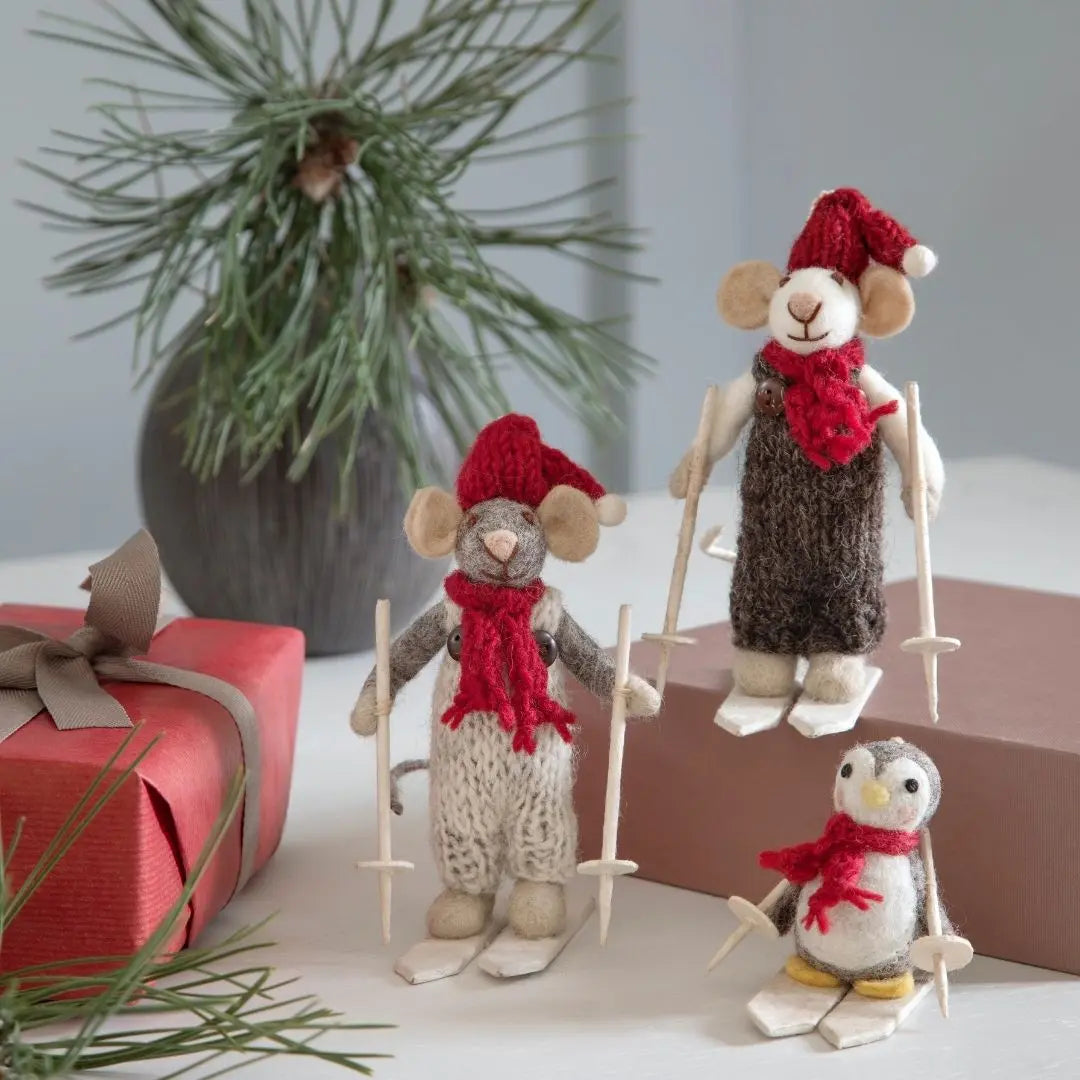 Filzlig Weihnachtsfiguren Maus + Pinguin Ski-Set  Gry & Sif Anwendungsbild