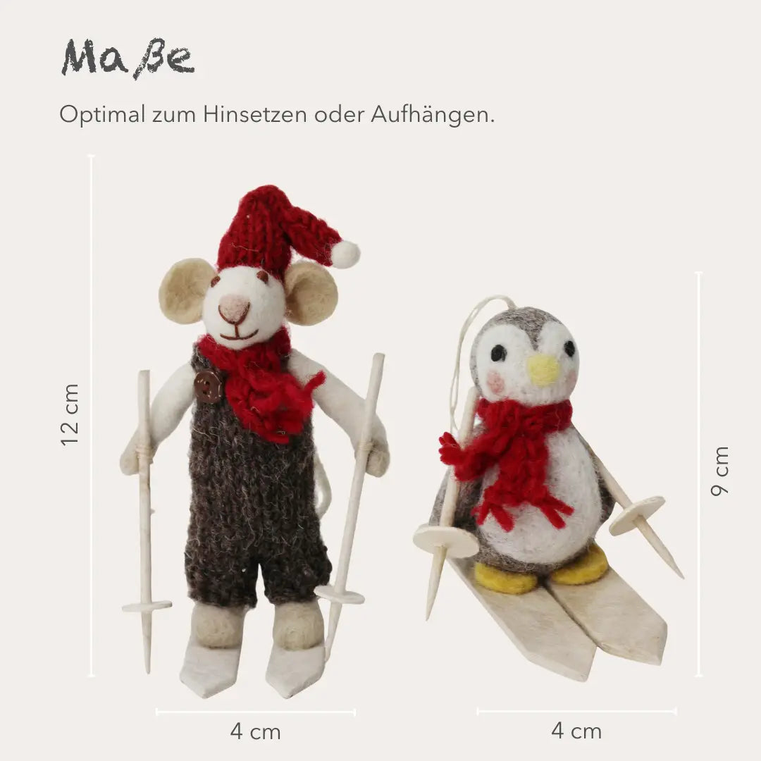 Filzlig Weihnachtsfiguren Maus + Pinguin Ski-Set  Gry & Sif Maße