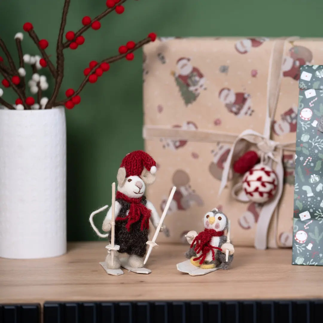 Filzlig Weihnachtsfiguren Maus + Pinguin Ski-Set  Gry & Sif  Inspirationsbild