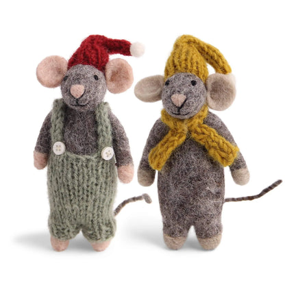 Filzlig Weihnachtsfiguren graue Mäuse mit Hose & Schal  Gry & Sif Freisteller