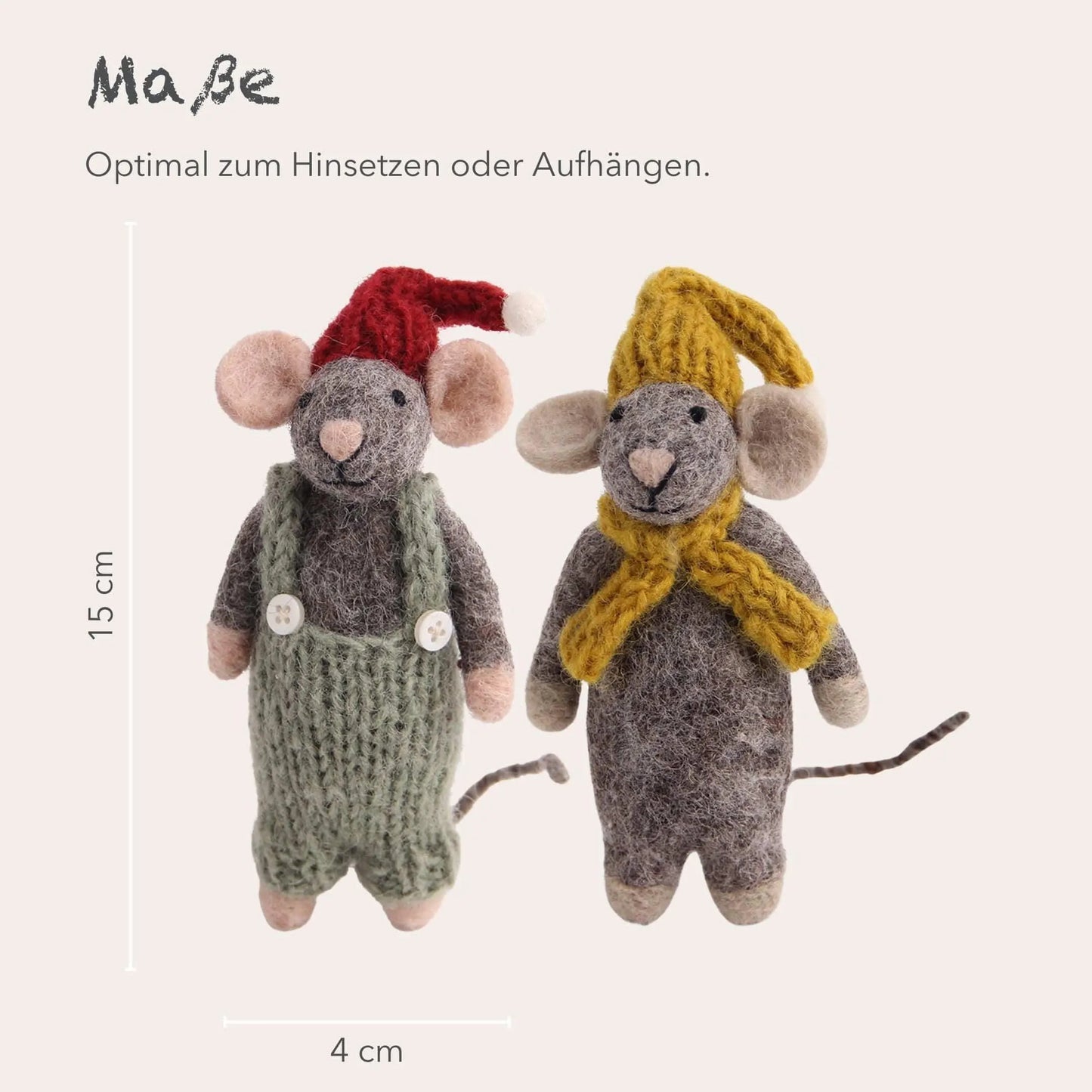 Filzlig Weihnachtsfiguren graue Mäuse mit Hose & Schal  Gry & Sif