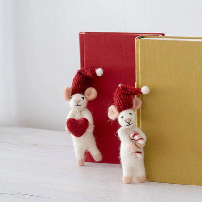 Filzlig Weihnachtsfiguren weiße Mäuse mit Herz & Zuckerstange  Gry & Sif Anwendungsbild