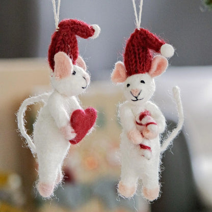 Filzlig Weihnachtsfiguren weiße Mäuse mit Herz & Zuckerstange  Gry & Sif