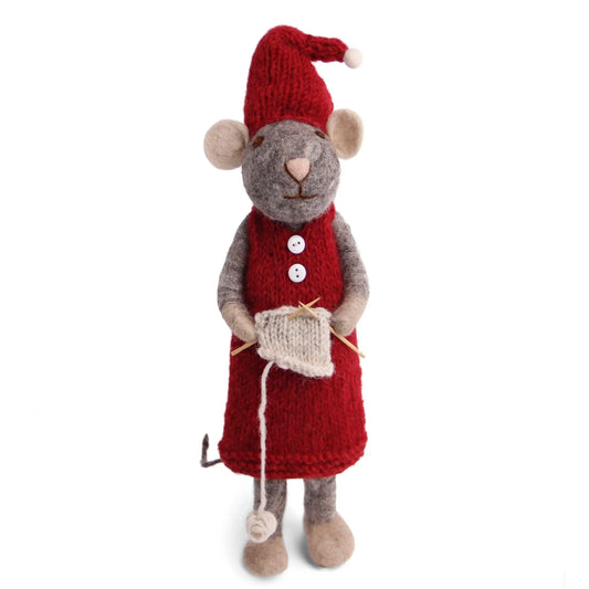 Filzlig XL Weihnachtsfigur Maus mit Strickzeug  Gry & Sif Freisteller