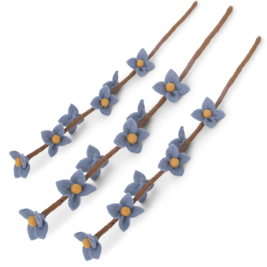 Filzlig Zweig - Blütenzweig blau 3er Set  Gry & Sif Freisteller