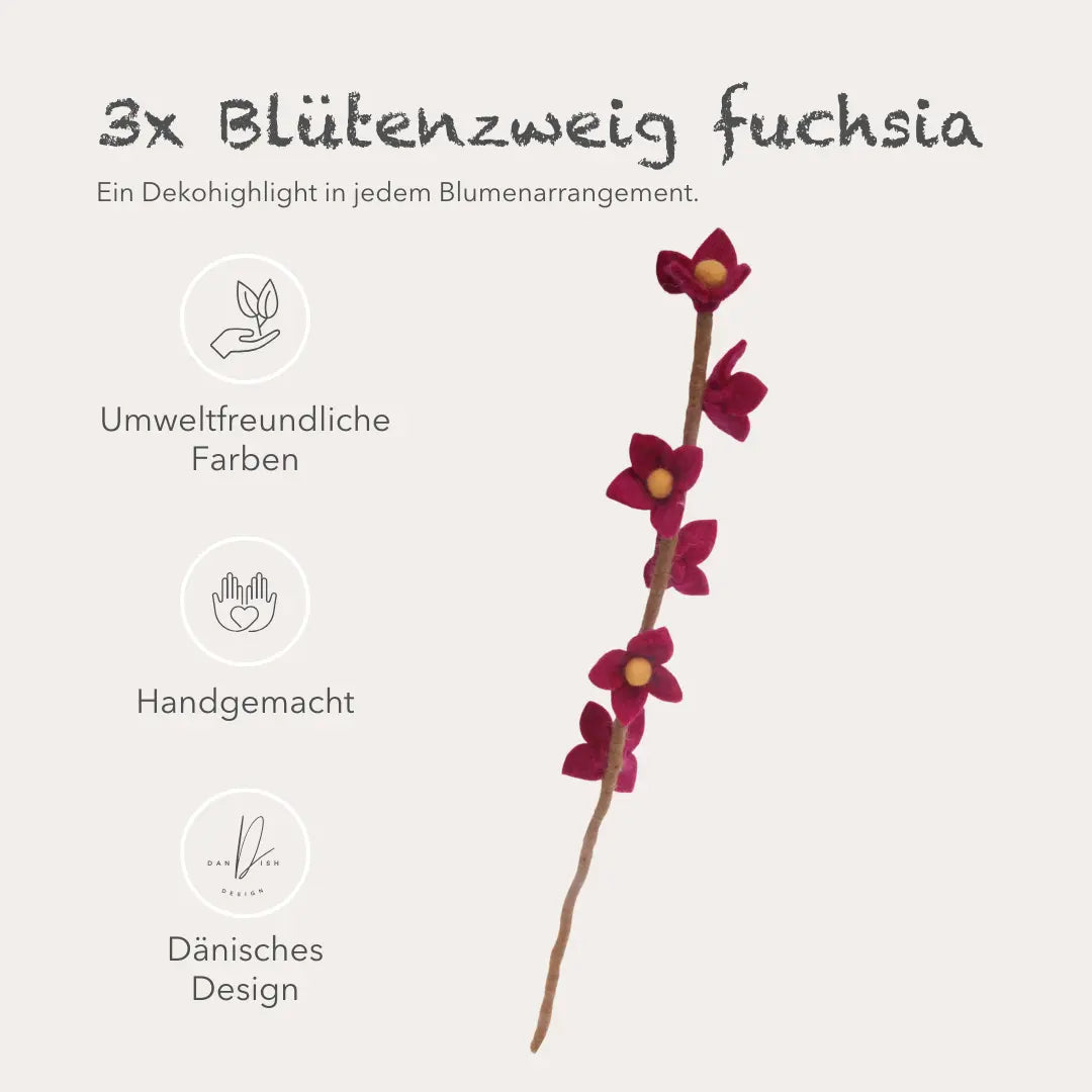 Filzlig Zweig - Blütenzweig fuchsia 3er Set  Gry & Sif USPs