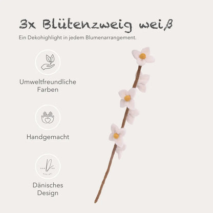 Filzlig Zweig - Blütenzweig weiß 3er Set  Gry & Sif USPs