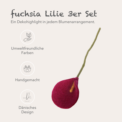 Filzlig Blume - Lilie fuchsia 3er Set  Gry & Sif USPs