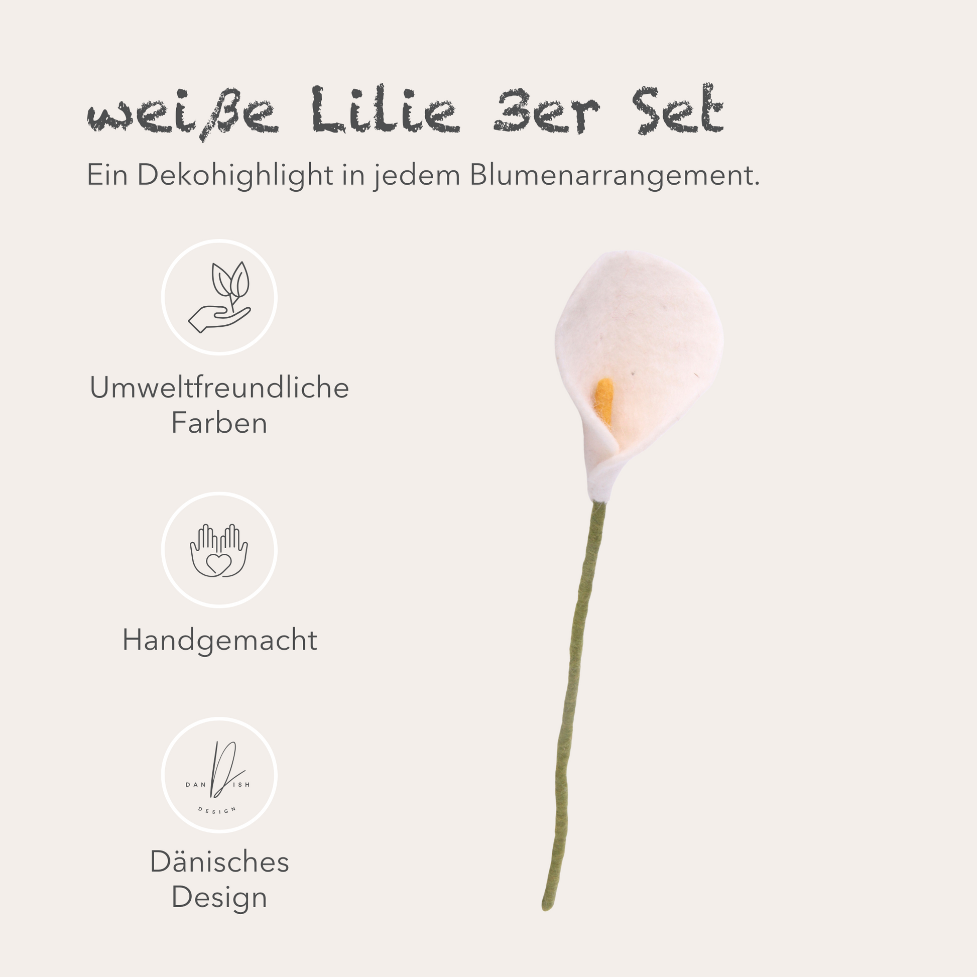 Filzlig Blume - Lilie weiß 3er Set  Gry & Sif USPs