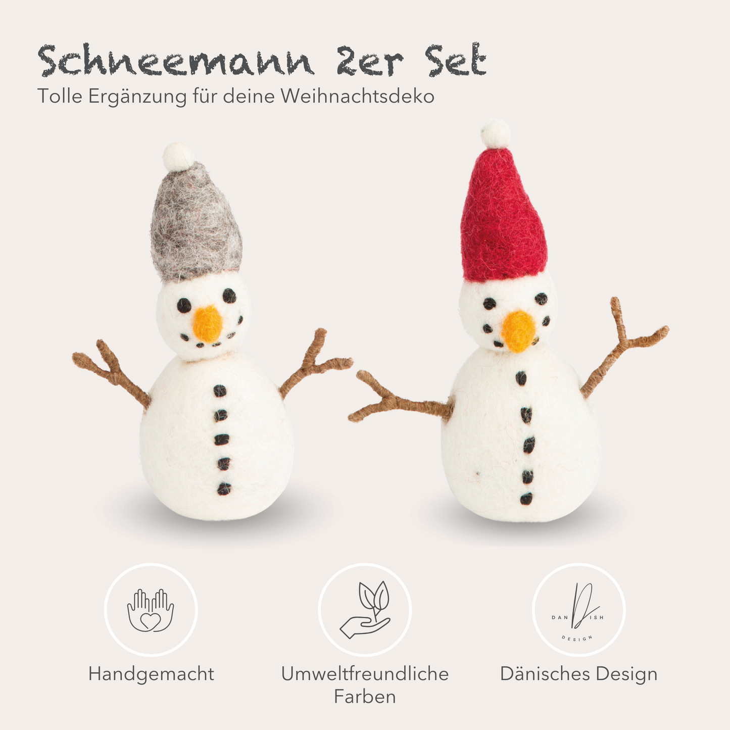 Filzlig Figuren Schneemänner roter + grauer Hut  Gry & Sif USPs