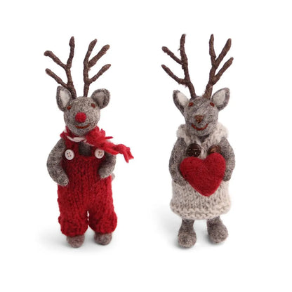 Gray reindeer with heart and red pants