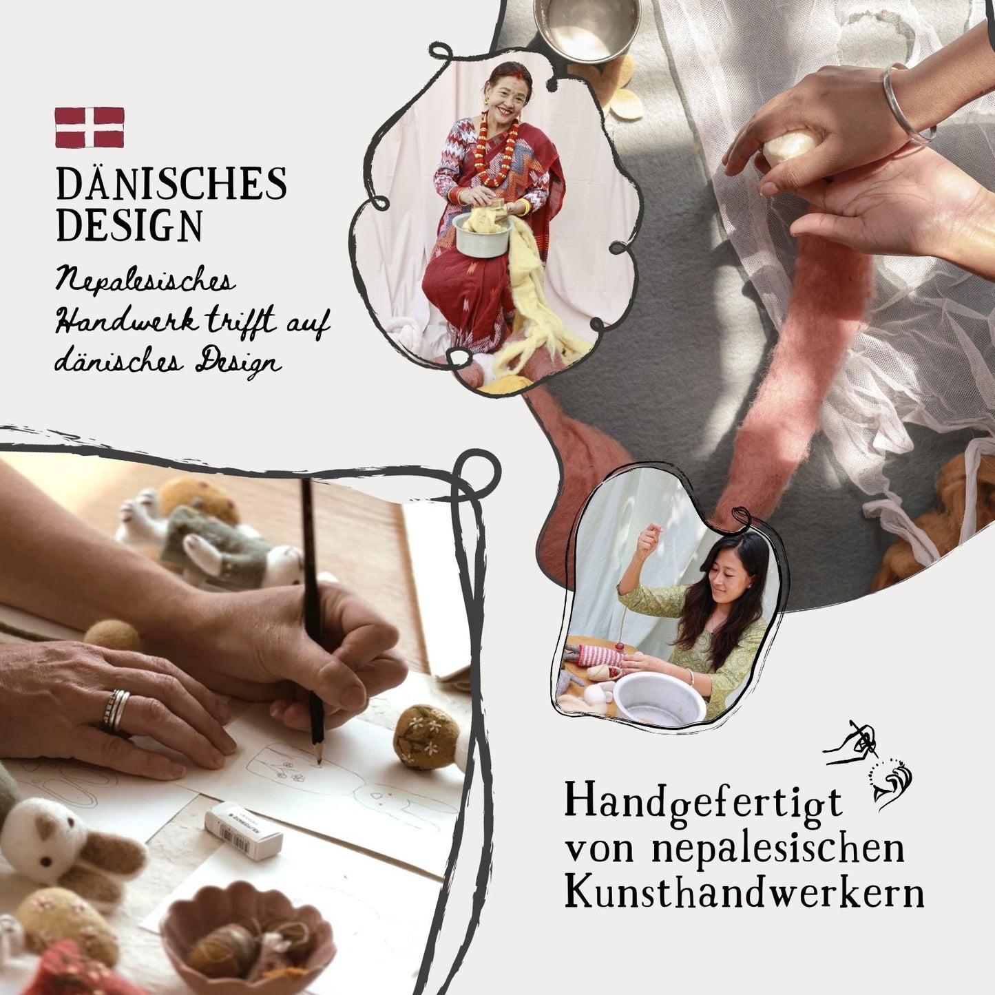 Filzblumen 3er Set - Weiße