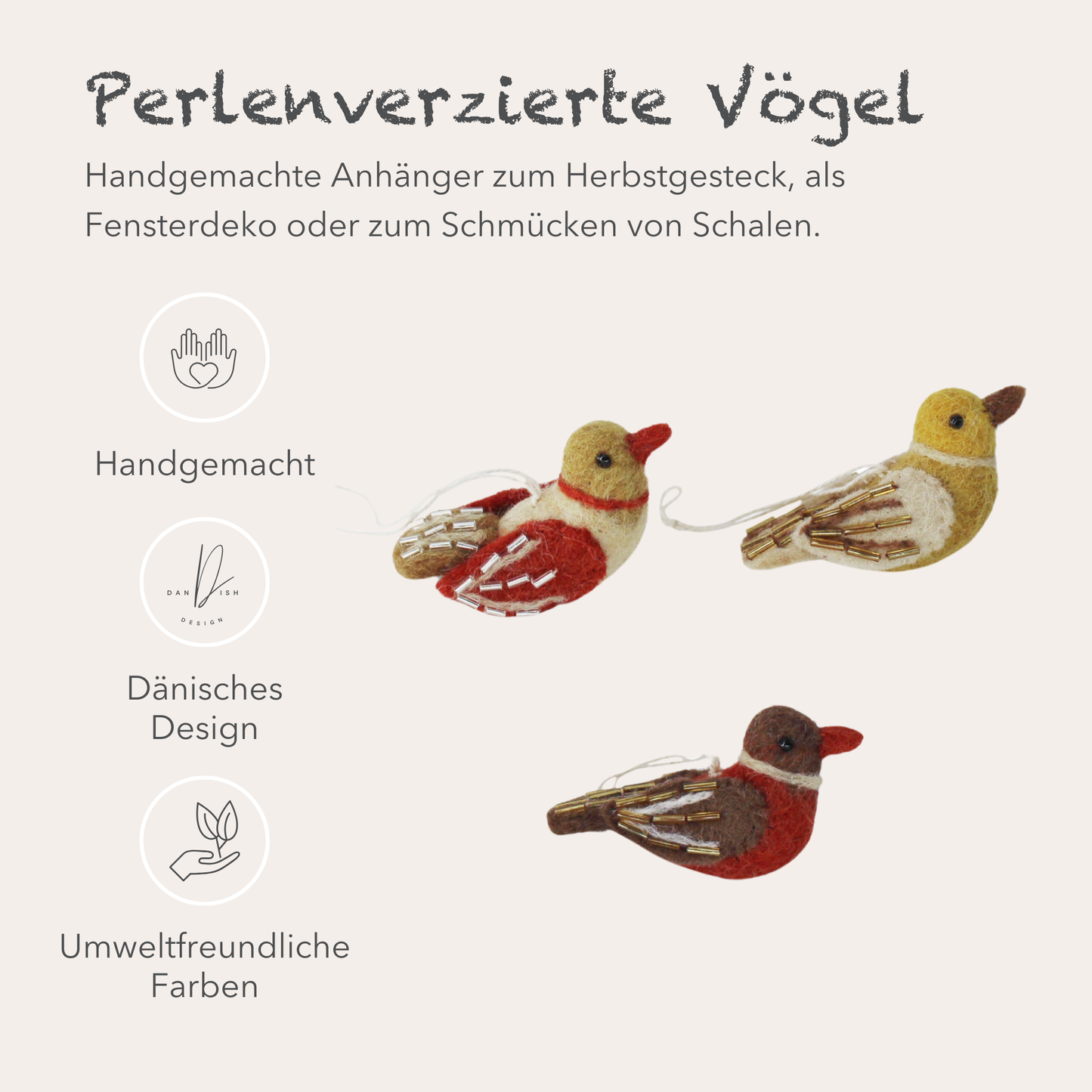 Anhänger Perlen-Vögel, 3er Set