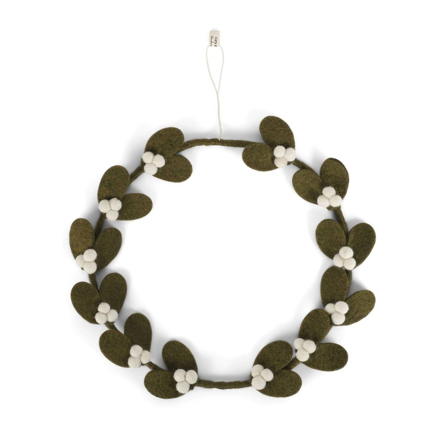 Großer Mistelkranz aus dunkelgrünem Filz, handgefertigt in Nepal unter Fair-Trade-Prinzipien – nachhaltige Weihnachtsdekoration von Gry & Sif