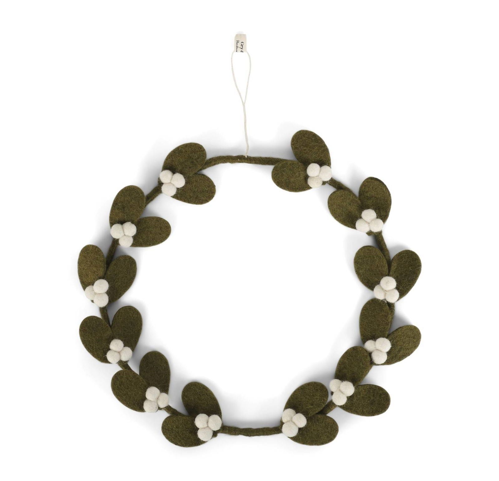 Großer Mistelkranz aus dunkelgrünem Filz, handgefertigt in Nepal unter Fair-Trade-Prinzipien – nachhaltige Weihnachtsdekoration von Gry & Sif