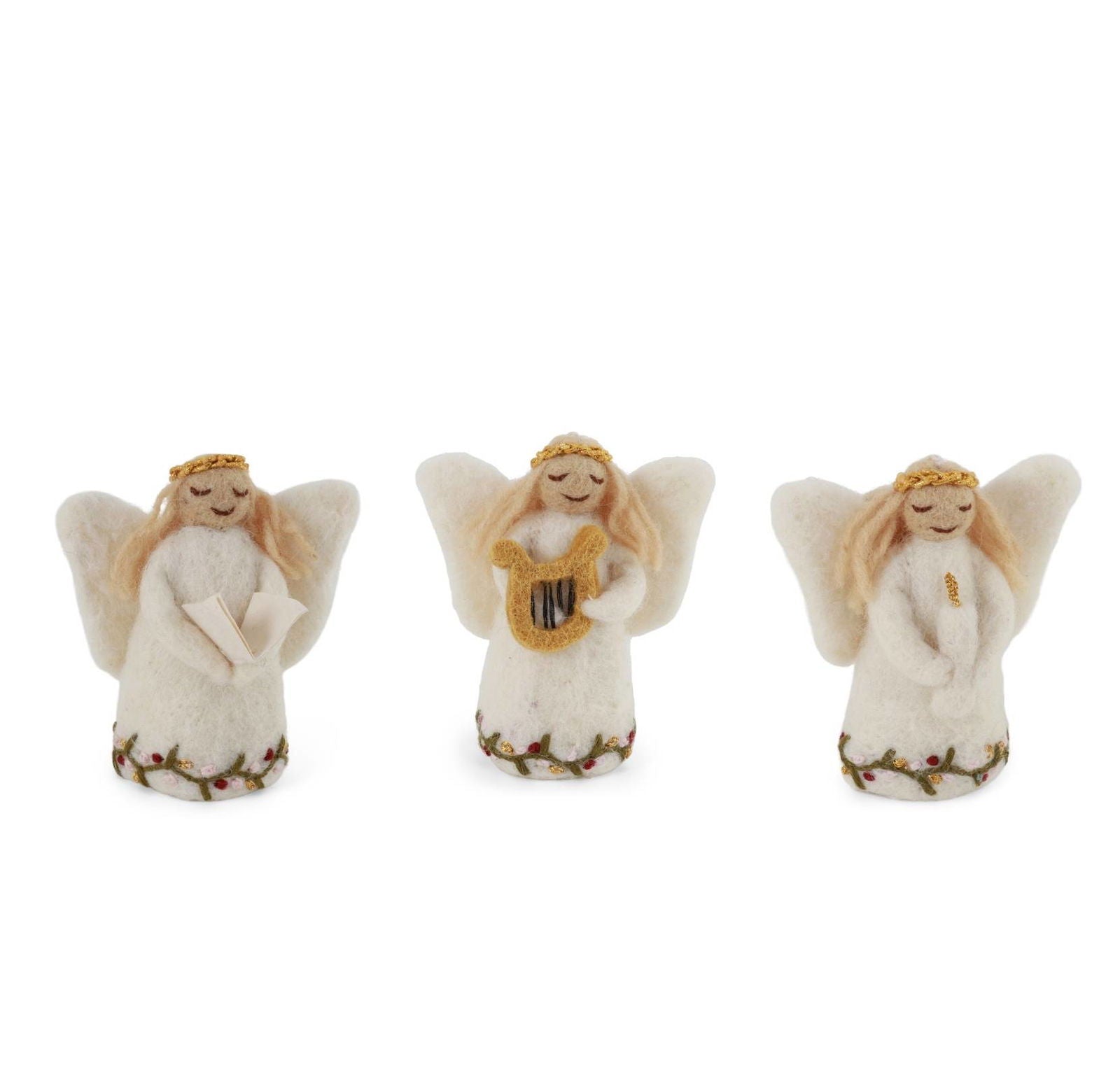 Handgefertigtes Engelsorchester aus Filz von Gry & Sif – 3er-Set Weihnachtsengel, Fair-Trade-Deko aus Nepal