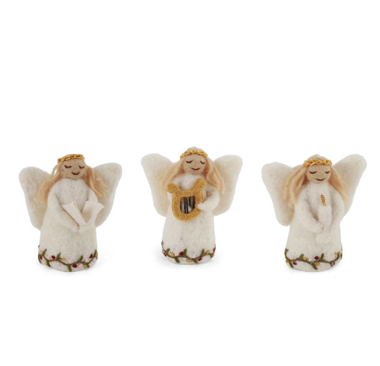 Handgefertigtes Engelsorchester aus Filz von Gry & Sif – 3er-Set Weihnachtsengel, Fair-Trade-Deko aus Nepal