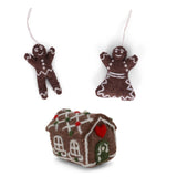 Handgefilzte Lebkuchen-Weihnachtsornamente aus Wollfilz – Fair-Trade-Handarbeit aus Nepal im skandinavischen Design von Gry & Sif.
